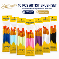 Xin Bowen Pincel Arte 10pcs Pinceaux en nylon avec tiges en plastique Pinceaux aquarelle à l'huile pour peinture d'art