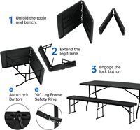 Ensemble de table pliante de pique-nique noire de 6 pieds avec 2 bancs, ensembles de repas portables pour patio, jardin, événements, fêtes, camping
