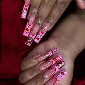<span class=keywords><strong>Uñas</strong></span> Acrílicas Decoradas con Ojos de Gato Rosa para el Día de San Valentín, <span class=keywords><strong>Uñas</strong></span> Postizas Románticas con Estrellas de <span class=keywords><strong>Amor</strong></span>, Forma Almendrada, 24 Piezas - Product Image 3