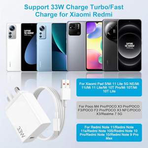 Caricabatterie Rapido Turbo 33W con Spina UK a 3 Pin, Adattatore di Alimentazione USB 33W con Cavo di Ricarica Veloce per <span class=keywords><strong>Xiaomi</strong></span> <span class=keywords><strong>Redmi</strong></span> <span class=keywords><strong>Note</strong></span> 14 13 12 12s <span class=keywords><strong>11</strong></span> 10 9 - Product Image 3