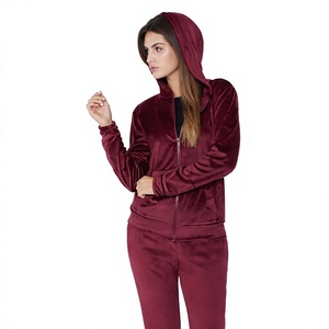 Ensemble de survêtement d'hiver personnalisé pour femme en velours uni avec capuche et pantalon de jogging - Vente en gros - Product Image 1