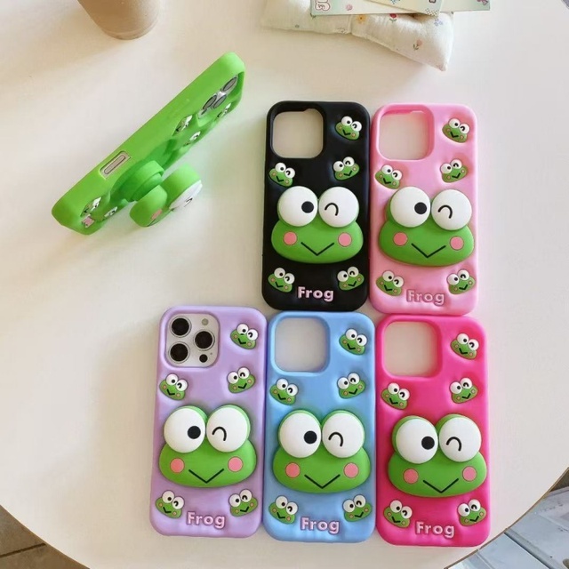Cute 3D Cartoon Frog Soft Silicone Shockproof Case with in Mould Decoration for 16 Pro Max Mobile Phone Pouch