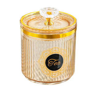 Frascos de Almacenamiento Transparentes Redondos con Borde Dorado, Recipientes Herméticos para Cocina, Té, Café, Azúcar, Tamaño M, Tapa de Plástico - Product Image 4
