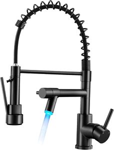 Robinet de <span class=keywords><strong>cuisine</strong></span> professionnel à bec haut <span class=keywords><strong>avec</strong></span> <span class=keywords><strong>douchette</strong></span> extractible 360° °   Robinet mélangeur d'évier à double bec pivotant à ressort 1 trou - Product Image 3