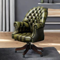 Chaise de directeur capitonnée de style mid-century sur mesure, chaise de bureau en bois antique, cuir véritable, pivotante, dossier haut, chaise de patron