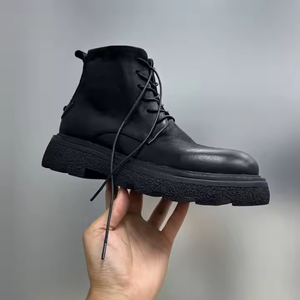Botas <span class=keywords><strong>Chelsea</strong></span> de plataforma alta personalizadas para hombre y mujer, de cuero negro clásico, con cordones y suela gruesa, novedad de invierno. - Product Image 2