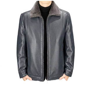 Veste d'hiver décontractée pour homme en cuir véritable de haute qualité, à manches longues, coupe-vent, col mandarin, au meilleur prix - Product Image 5