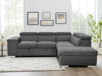 Sofá Seccional con Reposacabezas Ajustable, Sofá Cama Seccional Extensible con Otomana de Almacenamiento y 2 Taburetes, Gris Carbón