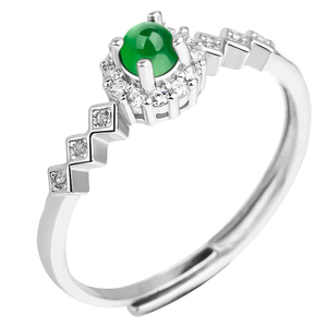 S925 <b>silver</b> <b>ring</b> <b>set</b> with natural A-grade jadeite of yonglv ice type. Fashion men's <b>ring</b>, women's style, adjustable design - Product Image 5