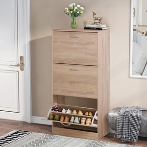Modern 48 Pairs of <strong>Shoes</strong> Rattan Mdf Thin Drawer 3 Flip Doors Super <strong>Slim</strong> ultra Thin <strong>Shoe</strong> Rack Cabinet <strong>Cupboard</strong> with Natura Wood - Product Image 2