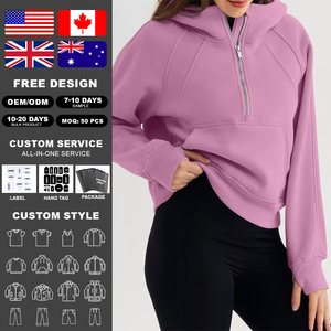 เสื้อฮู้ดครอปซิปครึ่งตัวสำหรับผู้หญิง KingSen แบบปรับแต่งได้ ผ้าคอตตอนหนานุ่ม ทรงหลวม สวมใส่สบายๆ - Product Image 2