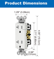 20 Amper Dekoratif Duvar Prizi, Kurcalamaya Karşı Korunaklı, 20A/125V/2500W, Konut ve Ticari Kullanım, UL Onaylı