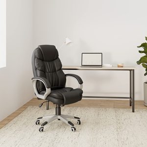 Chaise <span class=keywords><strong>de</strong></span> <span class=keywords><strong>bureau</strong></span> à roulettes avec dossier haut, chaise <span class=keywords><strong>de</strong></span> <span class=keywords><strong>bureau</strong></span> pivotante pour direction, chaise d'ordinateur à grande hauteur réglable et inclinable, noire - Product Image 2