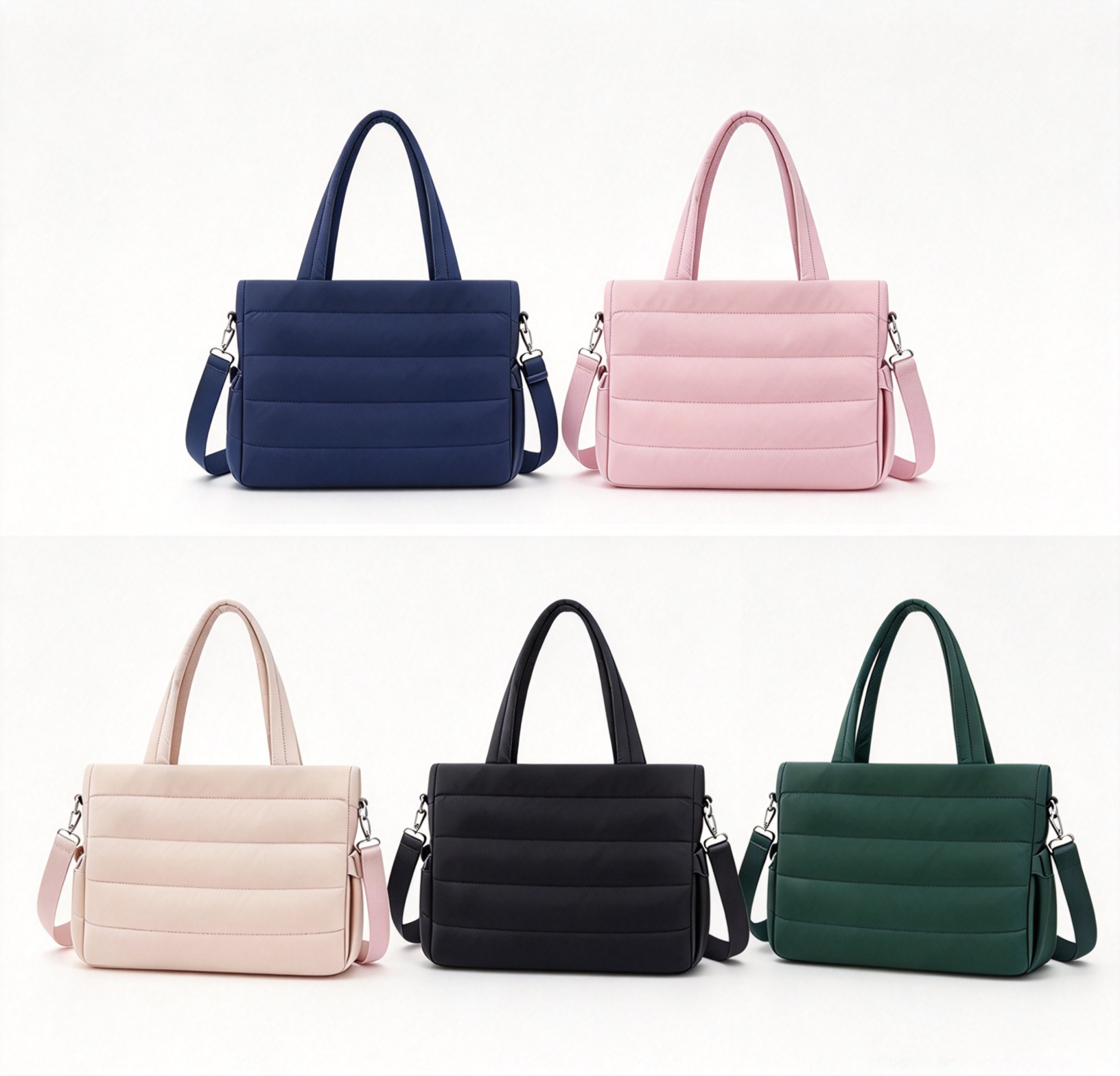 Puffy Quilted Handbag Lightweight Multi Compartment Tote