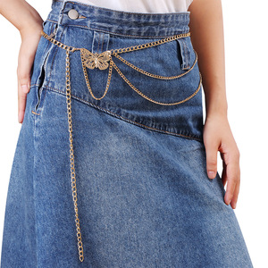 Chaîne de taille en métal tendance, papillon doré, chaîne de corps multicouche pour femme, accessoire décontracté pour jupe - Product Image 1