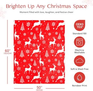 Plaid de Noël en peluche chaude rouge de 50 x 60 pouces avec motif de renne et de flocons de neige - Product Image 2