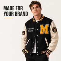 Veste universitaire personnalisée pour homme, noire et crème, avec boutons-pression, marque privée OEM, veste de baseball en chenille avec patchs, veste Letterman personnalisée