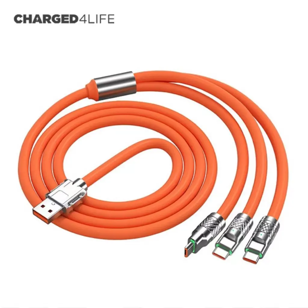 Wholesale Custom Logo 1.2M 3 in 1 6A 120W USB Fast Charger Cable USB Type-C Charging Cable Silicone Adapter Cable
