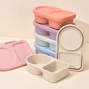 Household Food Grade Silicone Seasoning <b>Box</b> With Lids Reusable 2 Compartment Snack <b>Box</b> Food <b>Container</b> Bento <b>Box</b> - Product Image 2