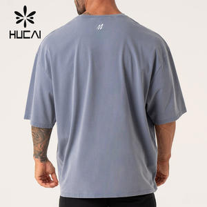 Camicia HUCAI in cotone 7% Spandex 93% personalizzata maglietta pesante da allenamento sportiva oversize da ginnastica da <span class=keywords><strong>uomo</strong></span> - Product Image 3