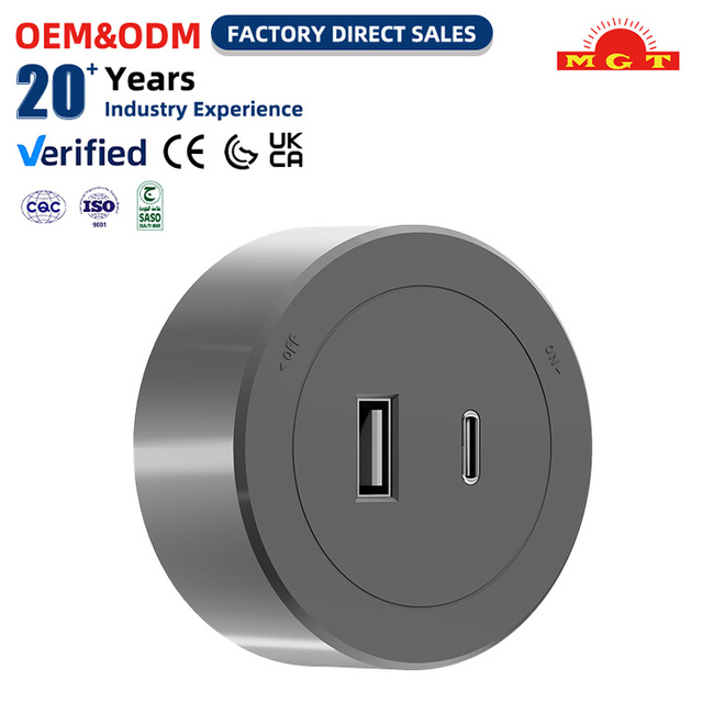 Three Appearance Colors No Indicator 3.1A USB Type-C Charger Ports Dual Socket Power Track Socket for Sofa Couch Table Bedside