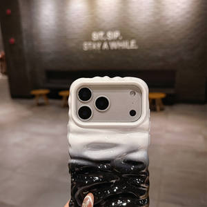 Étui de téléphone en TPU de qualité supérieure avec dégradé noir et blanc contrasté pour 16 Pro Max avec cordon, protection 360°, antichoc - Product Image 6