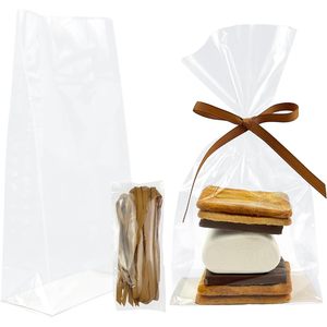 50 Pcs 4x2x8 Inch Gusseted Cellophane <b>Bags</b> With Ribbon <b>For</b> Smores And <b>Cupcakes</b> - Product Image 1
