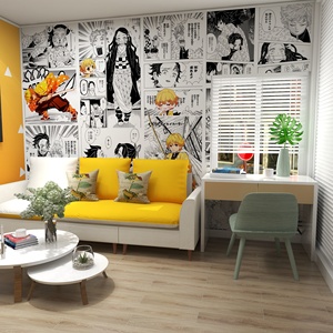 Papel Tapiz de Anime con Diseño de Cuchilla de Cazador de Demonios, en Blanco y Negro, Estilo Cómic, Adhesivos de Pared Modernos con Diseño Geométrico de Seda, Fáciles de Usar en Hoteles y Hogares - Product Image 1
