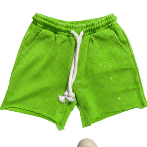 Men's Black Solid Glitter Dot Print Button Fly <b>Shorts</b> with <b>Tassel</b> Casual Mid Waist Knitted Cotton Breathable High Street - Product Image 6