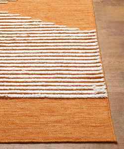 พรมขนสัตว์ธรรมชาติทอมือสีส้มมีดีไซน์เรขาคณิตและลายทางที่โดดเด่นเหมาะสำหรับการตกแต่งห้องนั่งเล่น - Product Image 5