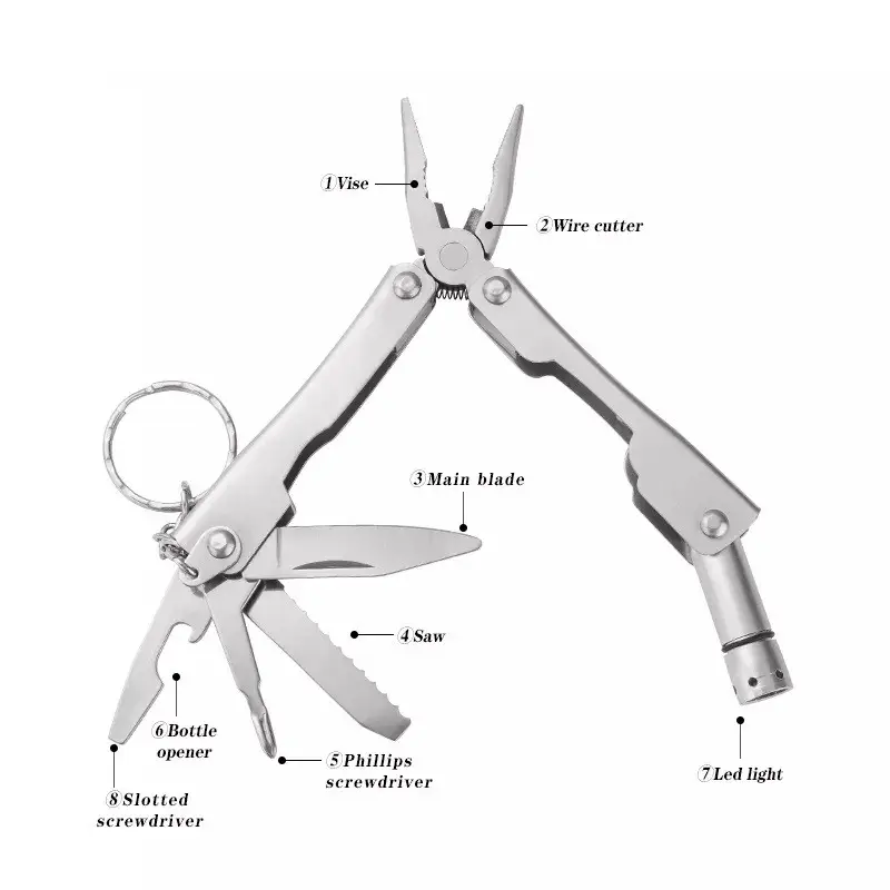 Stainless Steel Folding Multi Tool Portable Pliers With Led Light