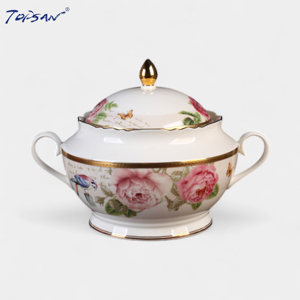 Dập nổi vàng Decal Rose thiết kế 72 cái xương mới Trung Quốc hoa hình dạng bộ đồ ăn Sứ đặt bữa ăn tối với màu hồng tăng - Product Image 5