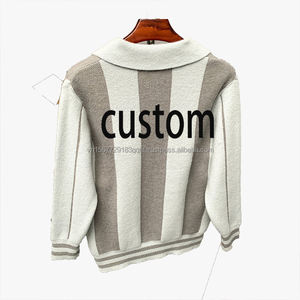 Polo en maille vintage à blocs de couleur et rayures verticales, col à revers, manches longues, coupe ample, pour homme et femme, collection automne-hiver - Product Image 3