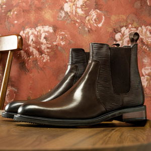 Botas Chelsea de Cuero Genuino Negro, Punta Redonda, Sin Cordones, Suela de Goma Antideslizante, Estilo para Oficina y Carrera, Todas las Temporadas - Product Image 3