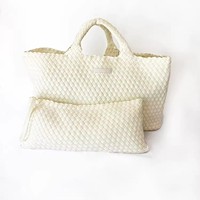 Sac fourre-tout tissé Mahjong en cuir PU, grande capacité, avec pochette zippée assortie pour femme, idéal pour les voyages et le shopping
