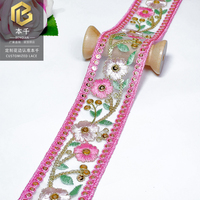 LEIXUSI Ruban de dentelle fait main de style ethnique de 5 cm, ruban brodé de sequins pour costumes Hanfu Dai et fournitures de confection DIY