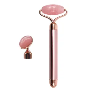 Alta qualità 24K Gold Beauty Bar 100% pietra naturale quarzo rosa viso vibratore rullo di giada