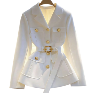 Blazer Monopetto da Donna con Colletto a Revers, Tinta Unita, Intrecciato, con Fascia in Vita, Casual, Versatile ed Elegante - Product Image 3