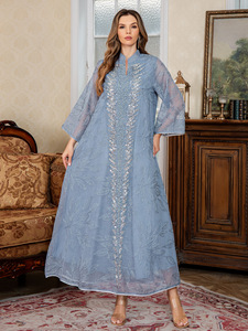 Venta caliente <span class=keywords><strong>vestido</strong></span> Abaya con cuentas grises para <span class=keywords><strong>mujer</strong></span> modesto poliéster transpirable 4XL 5XL diseñado para Borkha <span class=keywords><strong>egipcio</strong></span> moderno 2 uds - Product Image 4