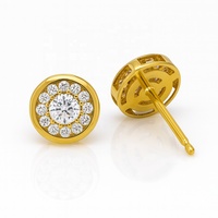 Modernos Pendientes de Oro Amarillo Sólido de 14K con Circonitas y Baño de Rodio, Certificados, para Compromiso, Boda, Aniversario, Regalo de Joyería