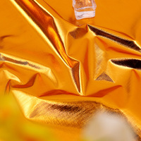 Kain Spandex Metalik Berkilau Tinggi, Elastis dan Mengkilap, Kain Satin Foil Berwarna Emas untuk Kostum Panggung