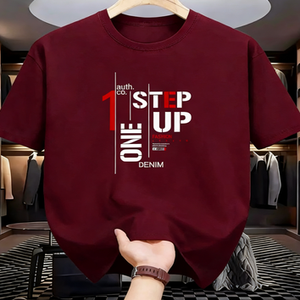 T-shirt décontracté pour homme One Step Up, style streetwear urbain, motif graphique moderne, coton, manches courtes, hip-hop - Product Image 2