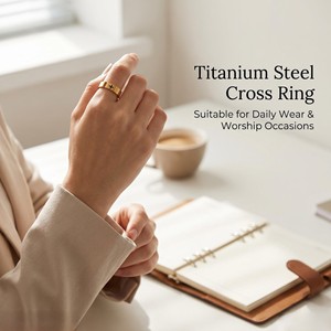 Anillo Plano Unisex de Acero Inoxidable con Cruz Grabada con Láser, Elegante y Versátil, Perfecto como Anillo de Pareja o <span class=keywords><strong>Regalo</strong></span> Navideño - Product Image 2
