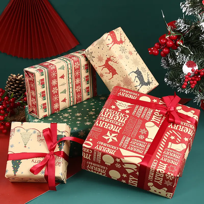 Noel Wrap kağıt hediye ambalaj kağıt rulolar dekorasyon için