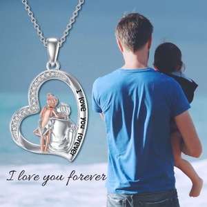 Bijoux fins, collier pendentif cœur fille-père en argent sterling 925 sans ternissement, zircon cubique 5A, plaqué deux tons - Product Image 1