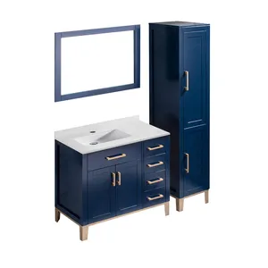 Blue Color Oak Wood Solid Wood Modern Bathroom Furniture Poland
