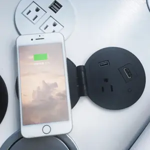 Dia 90mm plastic power socket With 1 US Socket with wireless charger US Desk Grommets with Power