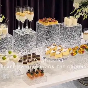 Nueva llegada Acrílico Buffet Display Rack Nesting Cube Food Stand Set Acrílico Risers para boda Empaquetado