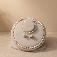 Parure de bijoux de voyage en perles, collier, bracelet, boucles d'oreilles, perles de riz d'eau douce 7-8 mm, argent 925, mini étui portable, vente en gros, personnalisable