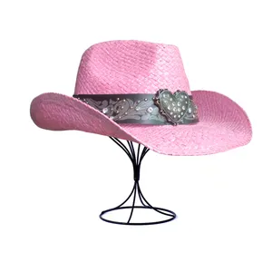 Stock cappello da Cowgirl di paglia di carta da donna USA cappello di paglia americano occidentale Texas tesa modellabile Sombreros cappello da Cowboy con stampa bandiera americana
